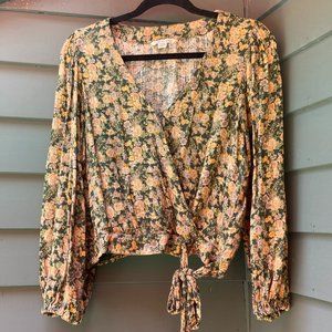 American Eagle Floral Wrap V-Neck Blouse